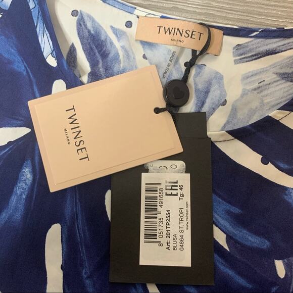 NWT Twinset Milano St. Tropi tropical floral polka dot flutter sleeve top sz 46 - Picture 7 of 12